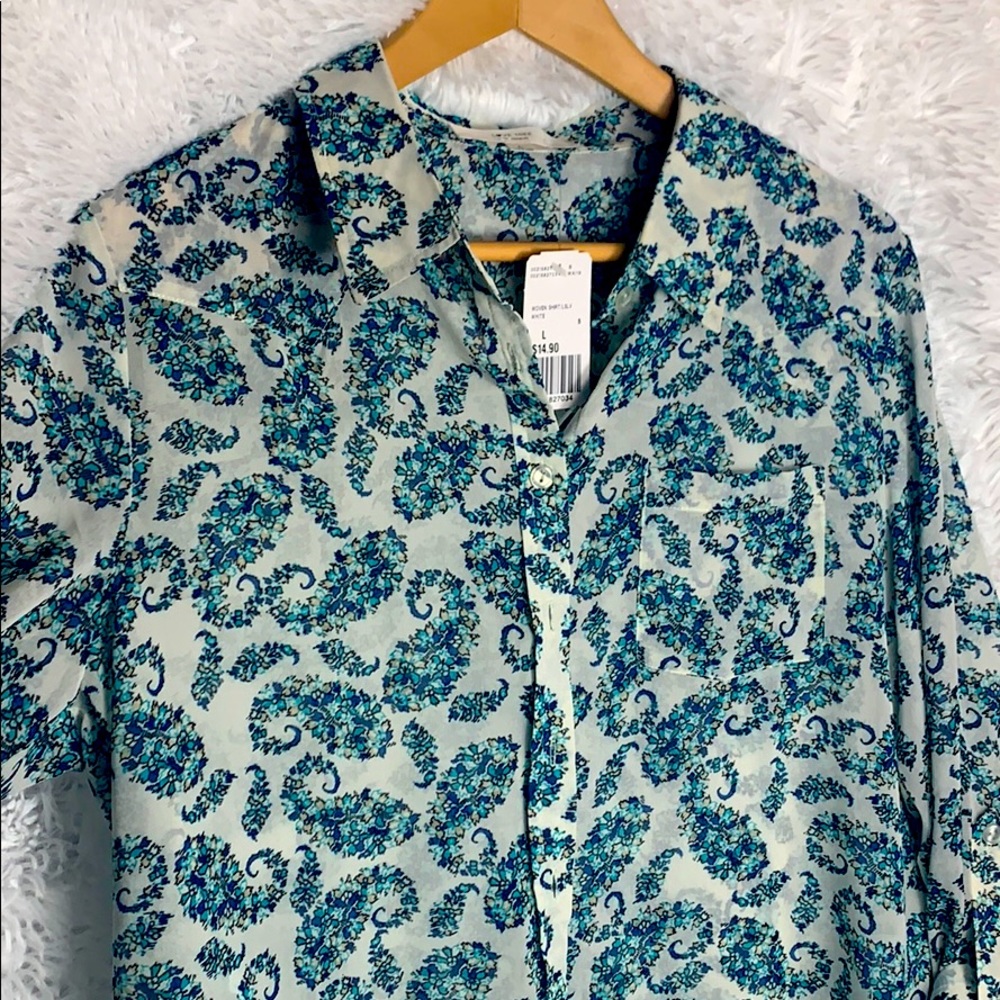 LOVE TREE Floral Paisley Sheer Button Top blouse